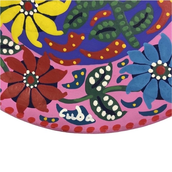Hand Painted Pottery Wall Decor Floral Polka Dot Multi-Color - Picture 3 of 8